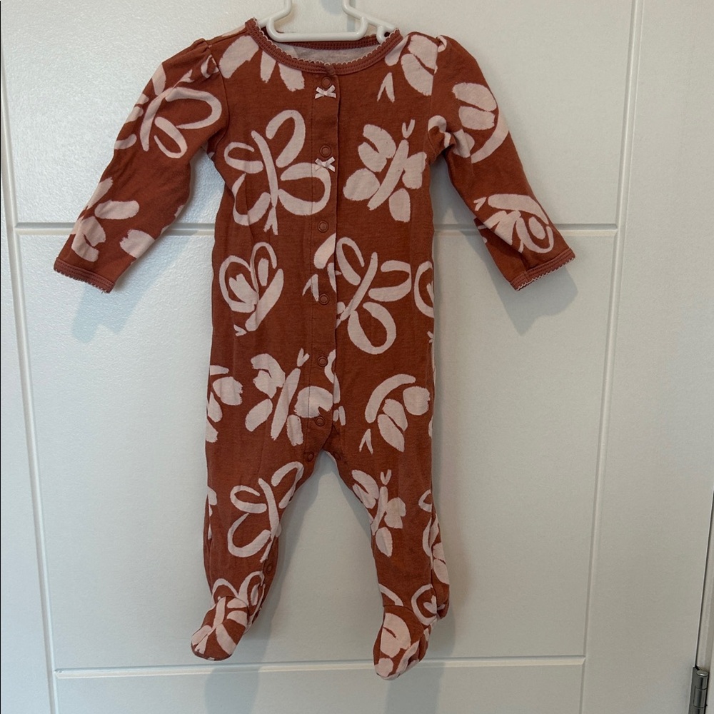 Carter's Rust One-Piece Footed Sleeper with Creamy light pink Floral Pattern